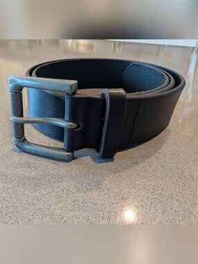 Banana Republic Black Leather Belt with Brushed Metal Buckle
